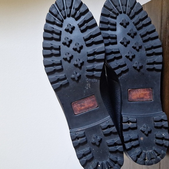 Cole Haan Black Leather Shearling Lined Winter Ankle Boots Zip Front Sz 8.5B - Picture 6 of 17